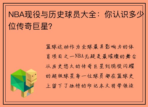 NBA现役与历史球员大全：你认识多少位传奇巨星？